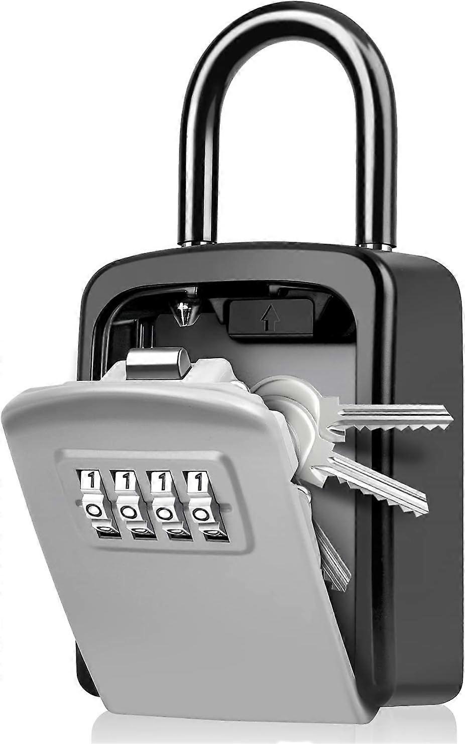 Grey Portable Mini Key Box with Resettable Code [Weatherproof] [Indoor/Outdoor] [Removable Shackle]