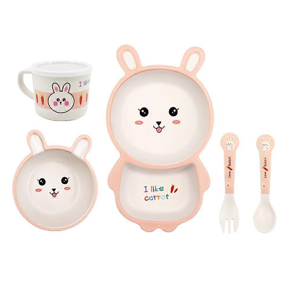 Bamboo Dinner Set Set 5 pieces, for Plate Bowl Cup conta fork spoon BPA-Free (rabbit)