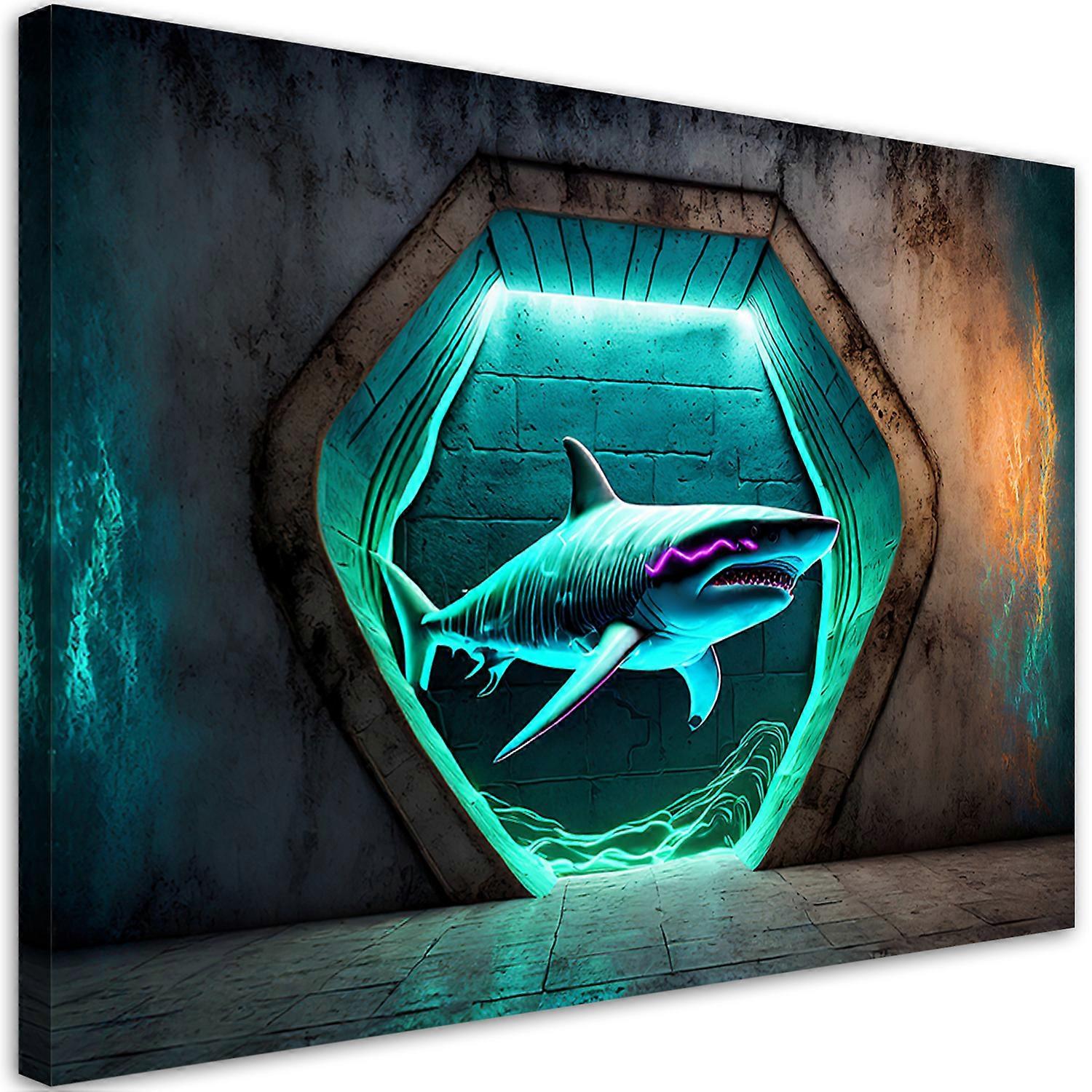 Lienzo, Animales Delfín Neón - 100x70