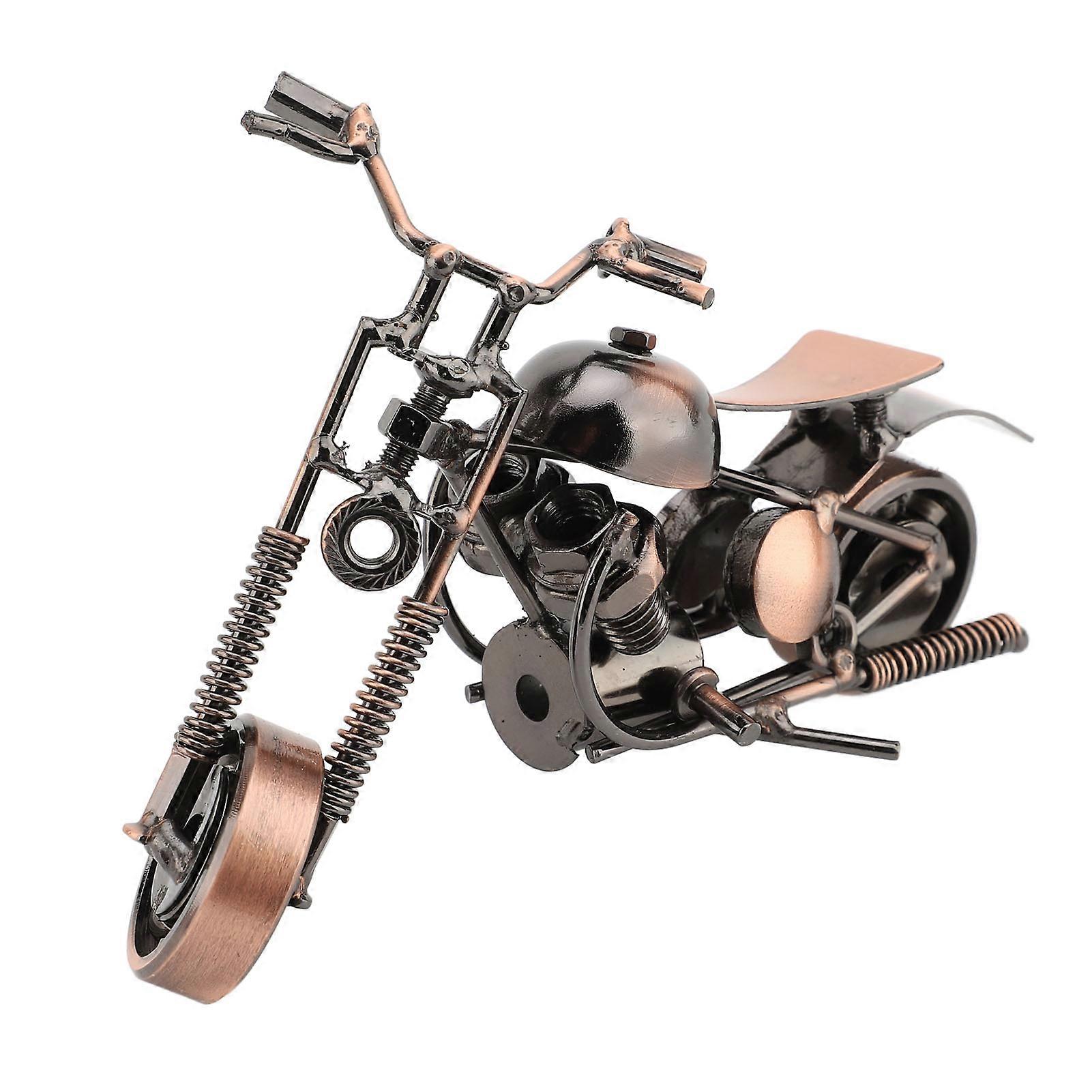 Metal Iron Motorcycle Model Ornament Statue Figurine with Moveable Head Wheels Home Office Shelf TV Cabinet Decoration