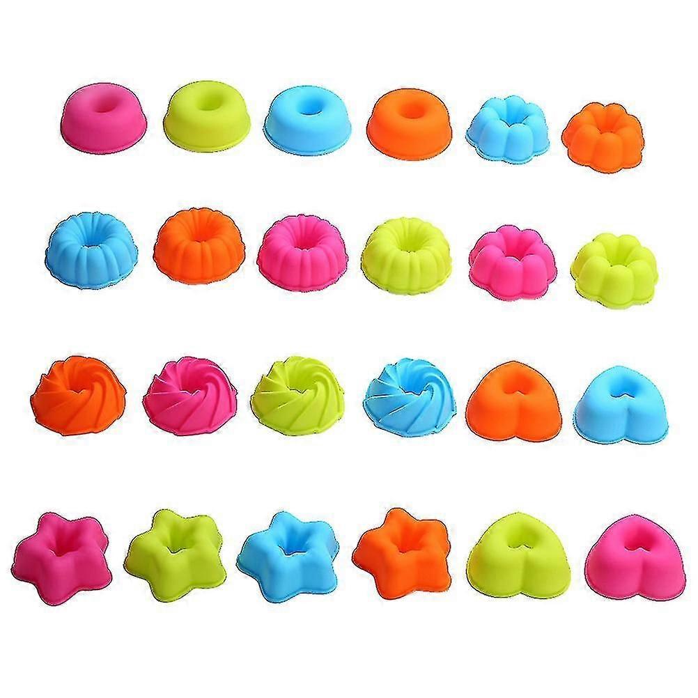 24pcs Muffin Cake Molds Set Reusable Silicone Cupcake Liners Non-stick Baking Cups For Home (6 Shapes)