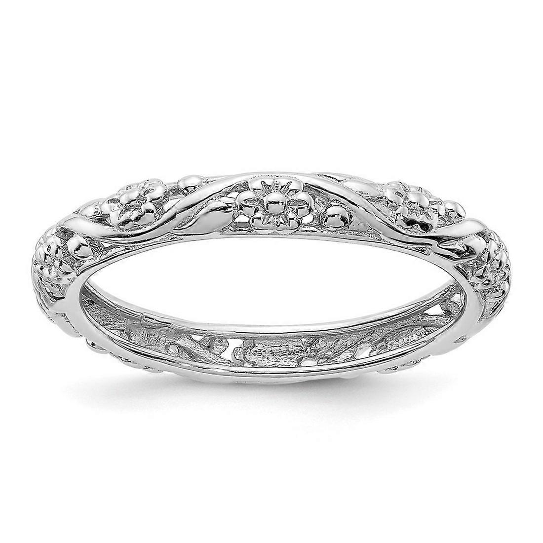 925 Sterling Silver Stackable Rhodium Floral Ring-Stackable-Ring pro ženy - Velikost prstenu: 5 až 10