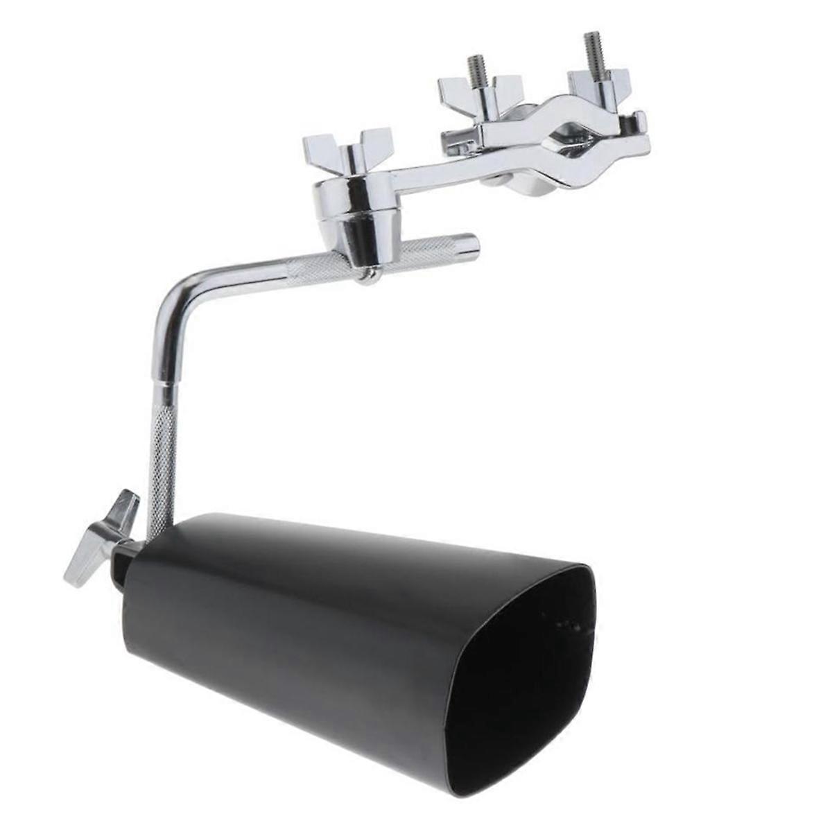 Metal Cow Bell Noise Maker Percussion Instrument Mountable Black for Drum Set with Stand Mount Clamp