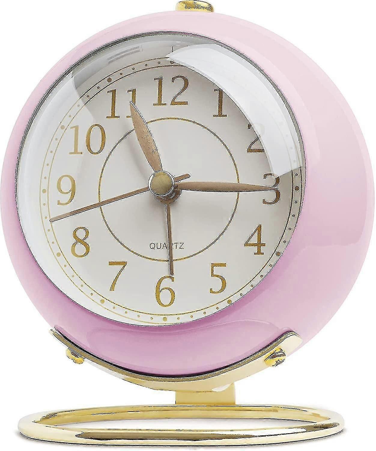 Small Desk Clock, Retro Bedroom Table Vintage Analog Alarm Clock, Silent Non-ticking Gold Clock