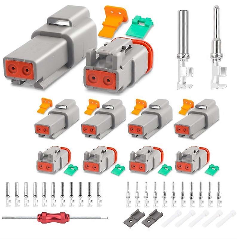 5 Set 2 Pin DT Connector Kit, Waterproof DT Connector, Size 16 Stamped Contacts, Seal Plugs for Car,