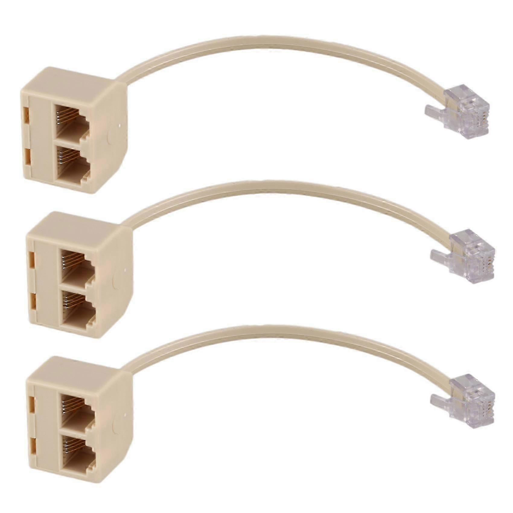 3x Rj11 6p4c 2 Way Outlet Telephone Jack Line Splitter Adapter Beige
