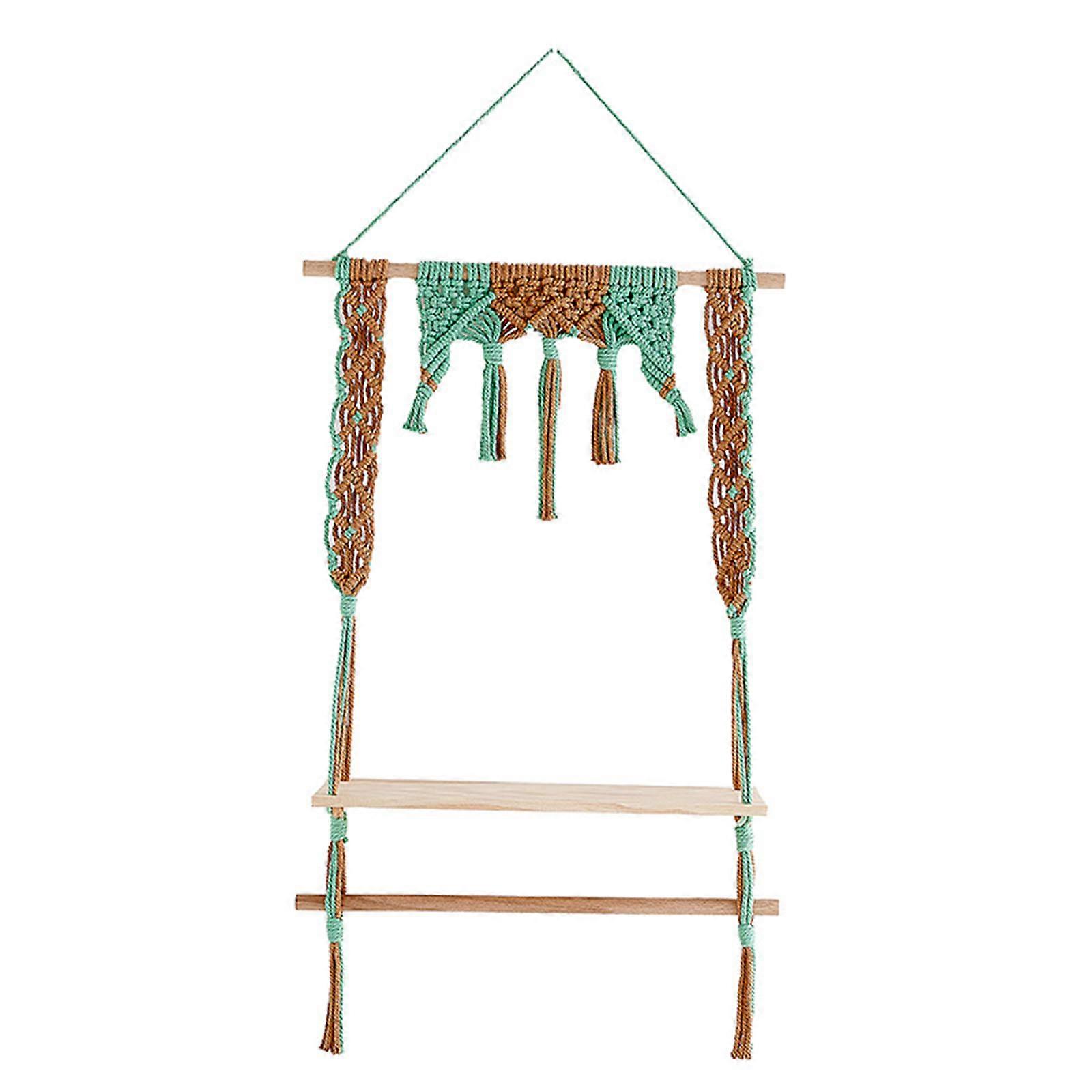 for Creative Macrame Tapestry Wall Hanging Shelf Boho Floating Shelves Home Chic Ornament for Hanging Photos Notes Artwo