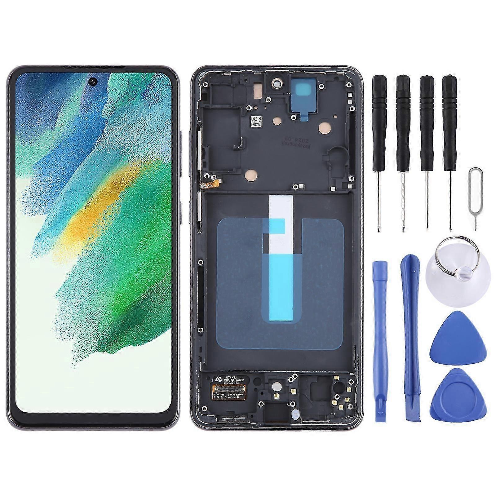 För Samsung Galaxy S21 FE 5G SM-G990B TFT-material LCD-skärm digitizer Full montering med ram, stöder inte fingeravtrycksidentifiering (svart)