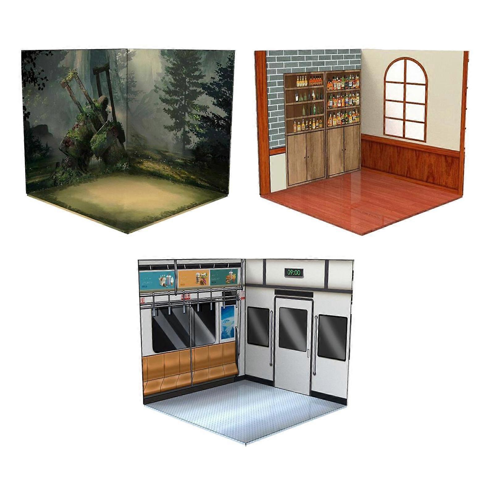 3 Pieces 1:12 Scale Action Figures Display Backdrop, Dolls Model Scene Showcase