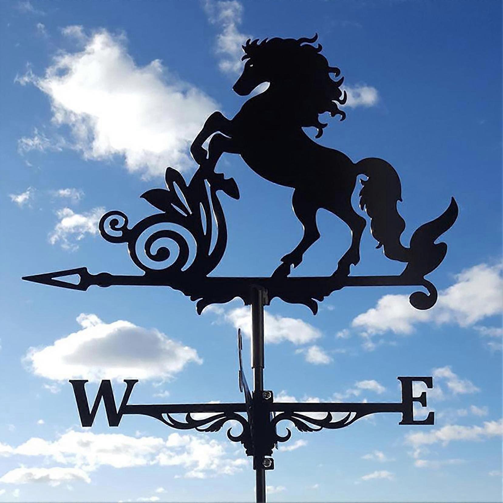 Metal Weather Vane for Garden, Wind Direction Indicator with Rod, 3D Horse Design, Black Ref: 2419