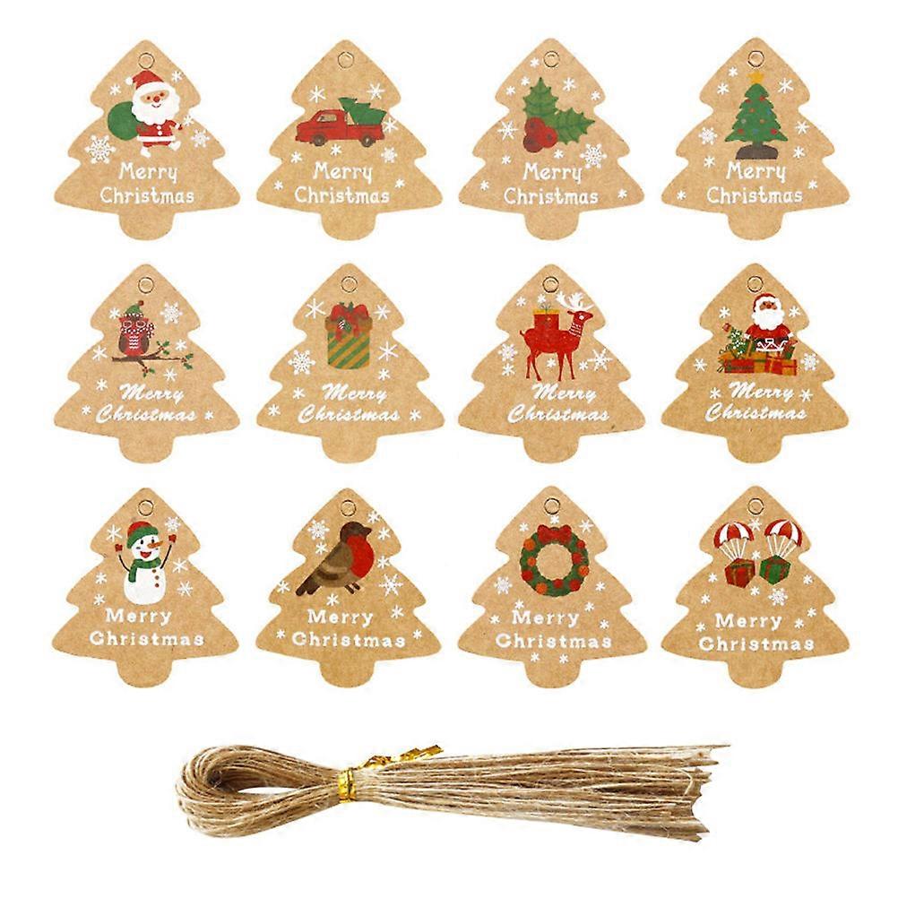 תגיות עץ חג המולד נייר קראפט וינטג' עם תלייה כפרית ומיתרי יוטה - תגיות דקורטיביות יצירתיות לחג המולד לקישוטי עץ וחגיגיים