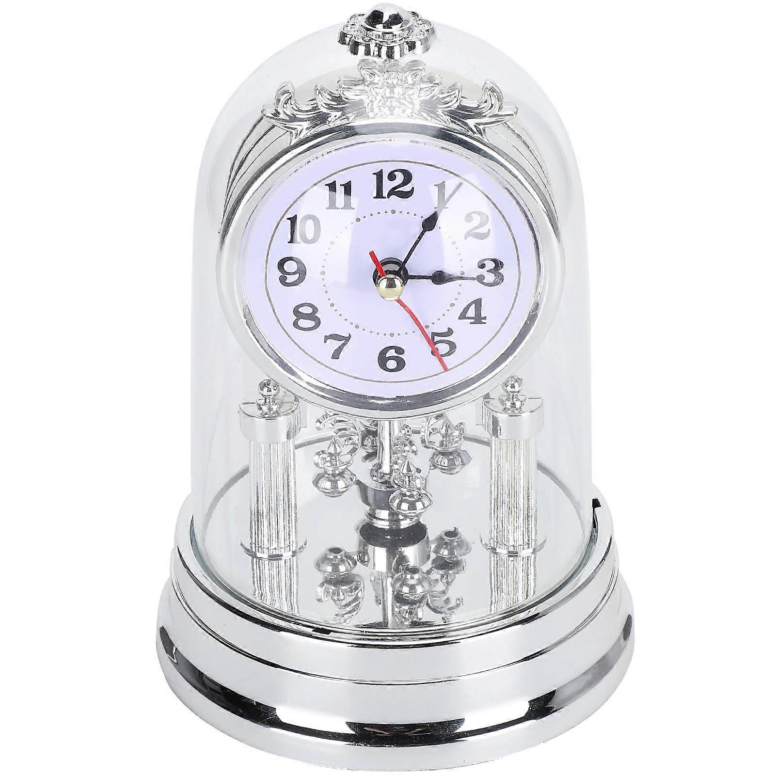 Mantel Clocks Living Room Clock in European Retro Style Silent Table Clock Antique for Living Room Bedroom Office Home Decor 11 x 17 cm, Silver