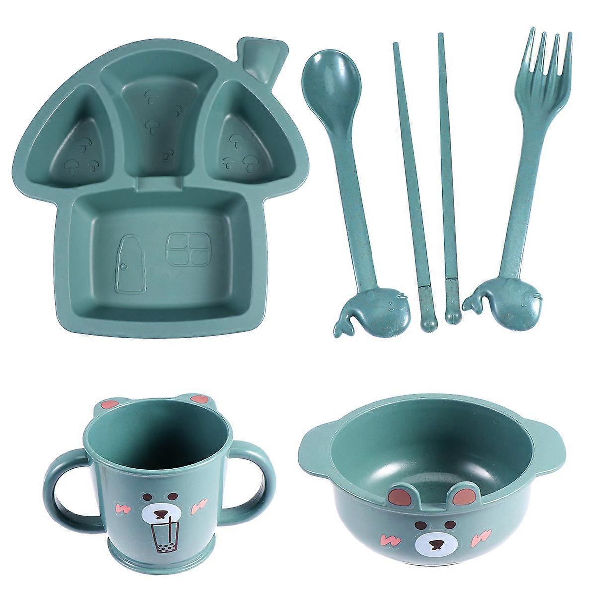 Children Dinnerware Set Child Compartment Dinner Plate Food Container Tableware Dark Green Safe for Children 6Pcs