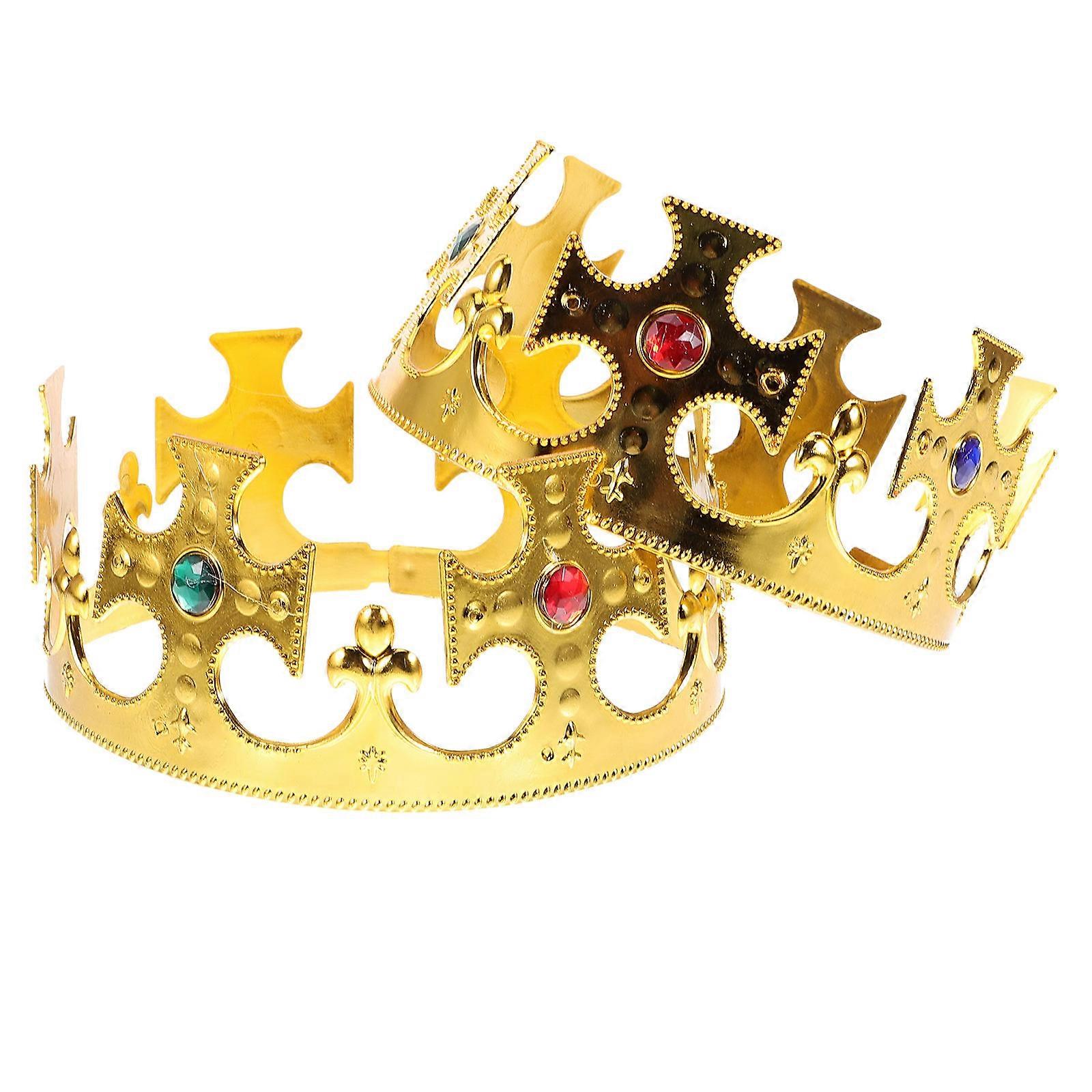 Gold Crown Set 2pcs Adjustable Royal King and Queen Costume Crowns for Halloween, Birthday, and Party Favors