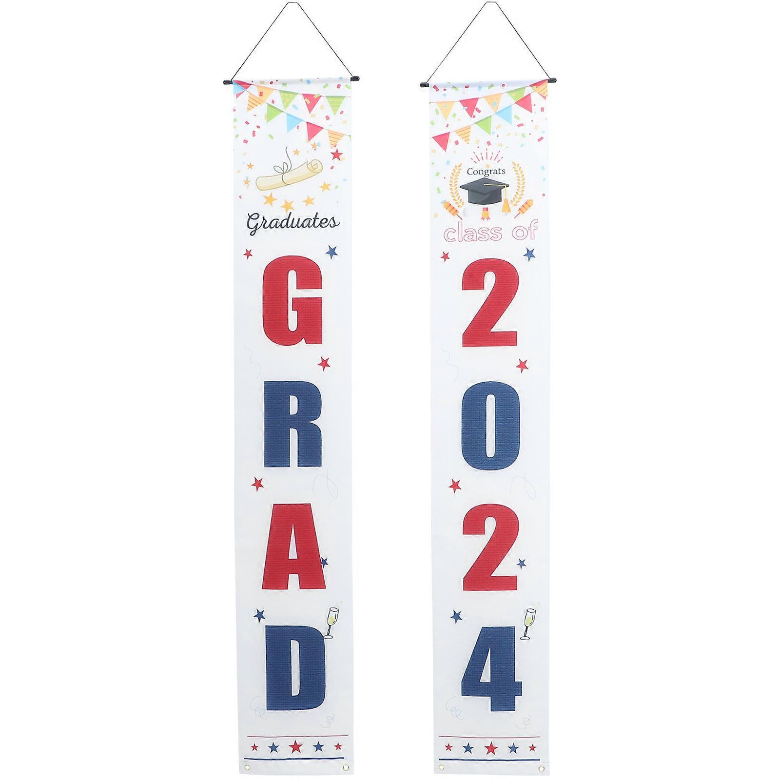 Backdrop Couplet for Graduation Party Door Banner Polyester Cloth Photo Prop Rectangle Shape Graduation Design 1Pair