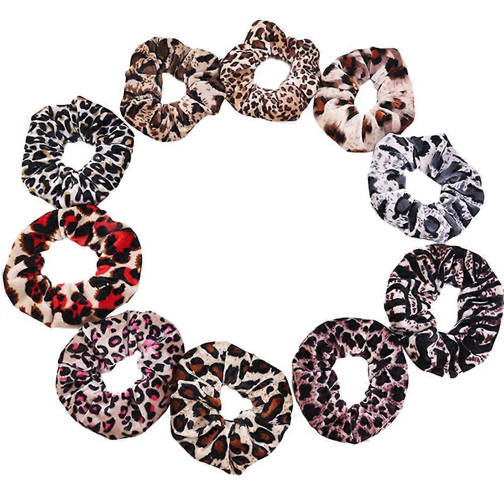 High Ponytail Holders Cuff Leopard Print for Women Chic Style Circular Shape 10Pcs