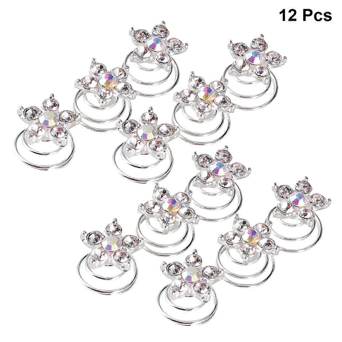 キラキラバレッタラインストーンスパイラルヘアピン女性用マルチカラー1.3x1.3x1.6cm 12個
