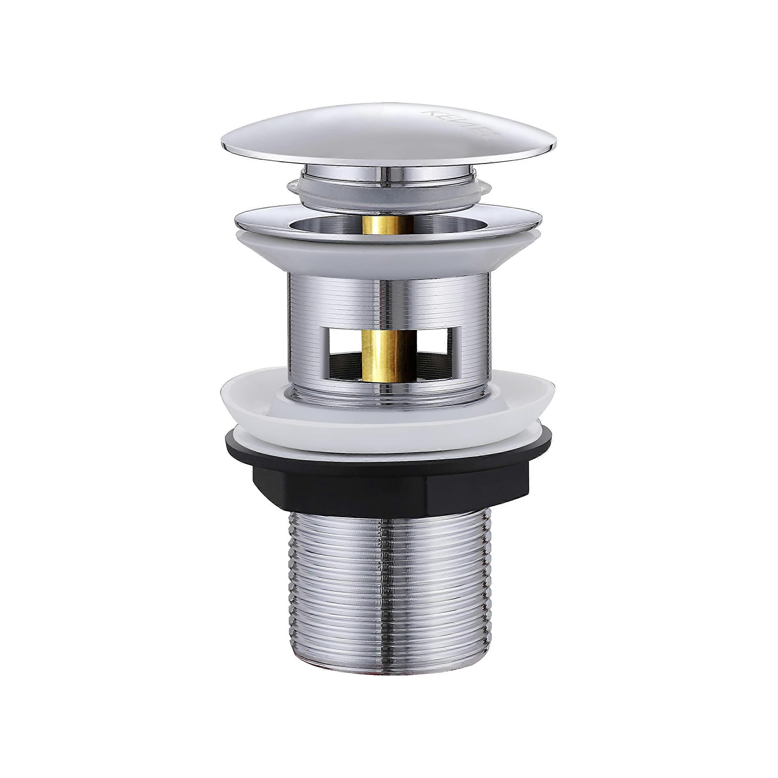 Chrome Drain Fitting Valve for Washbasin Sink, Pop-Up Click Clack with Overflow, Tool-Free Installation, Universal Compatibility