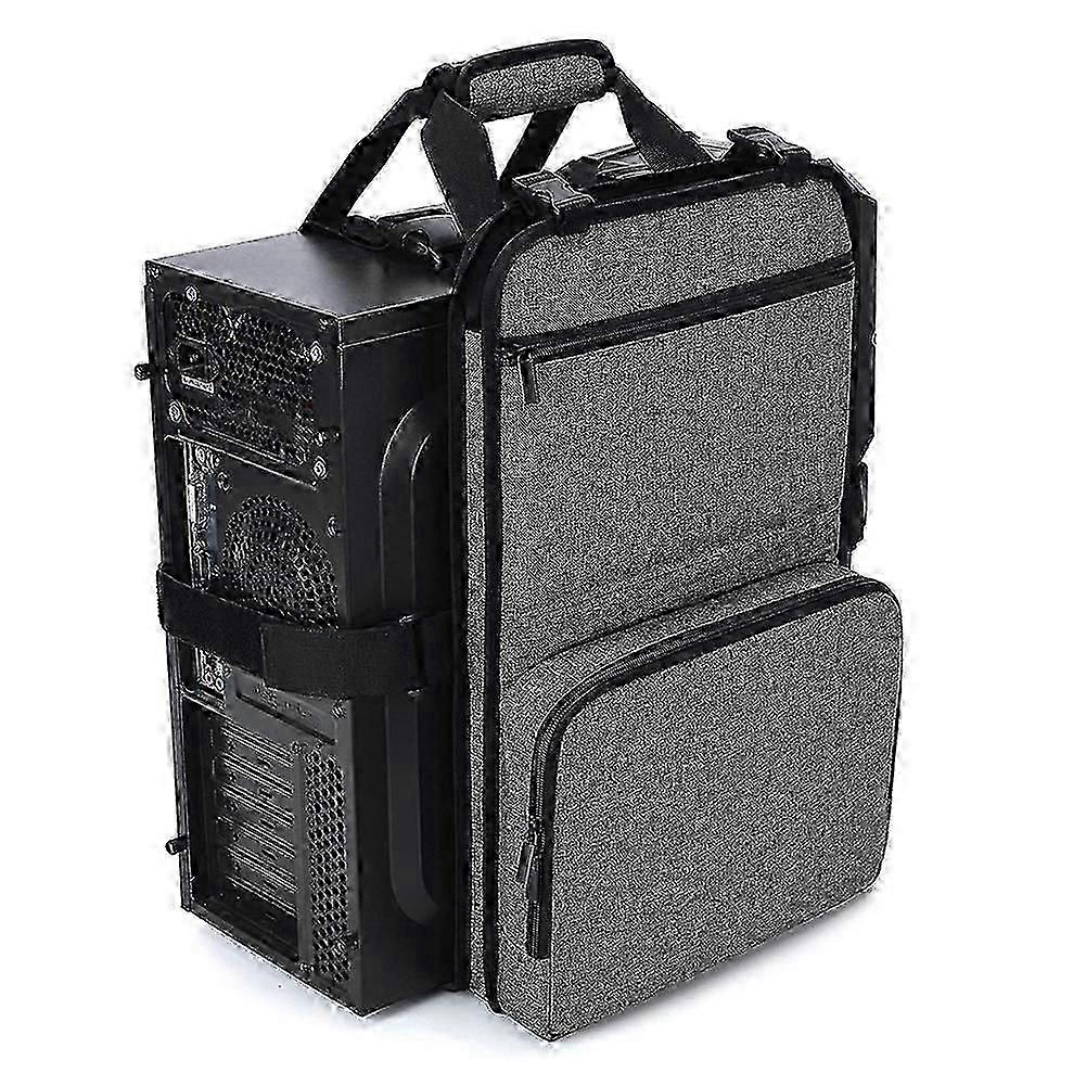 حقيبة كمبيوتر مكتبي مزودة بحزام لحمل سطح المكتب مع جيوب للوحة المفاتيح وكابل وسماعة رأس للنقل