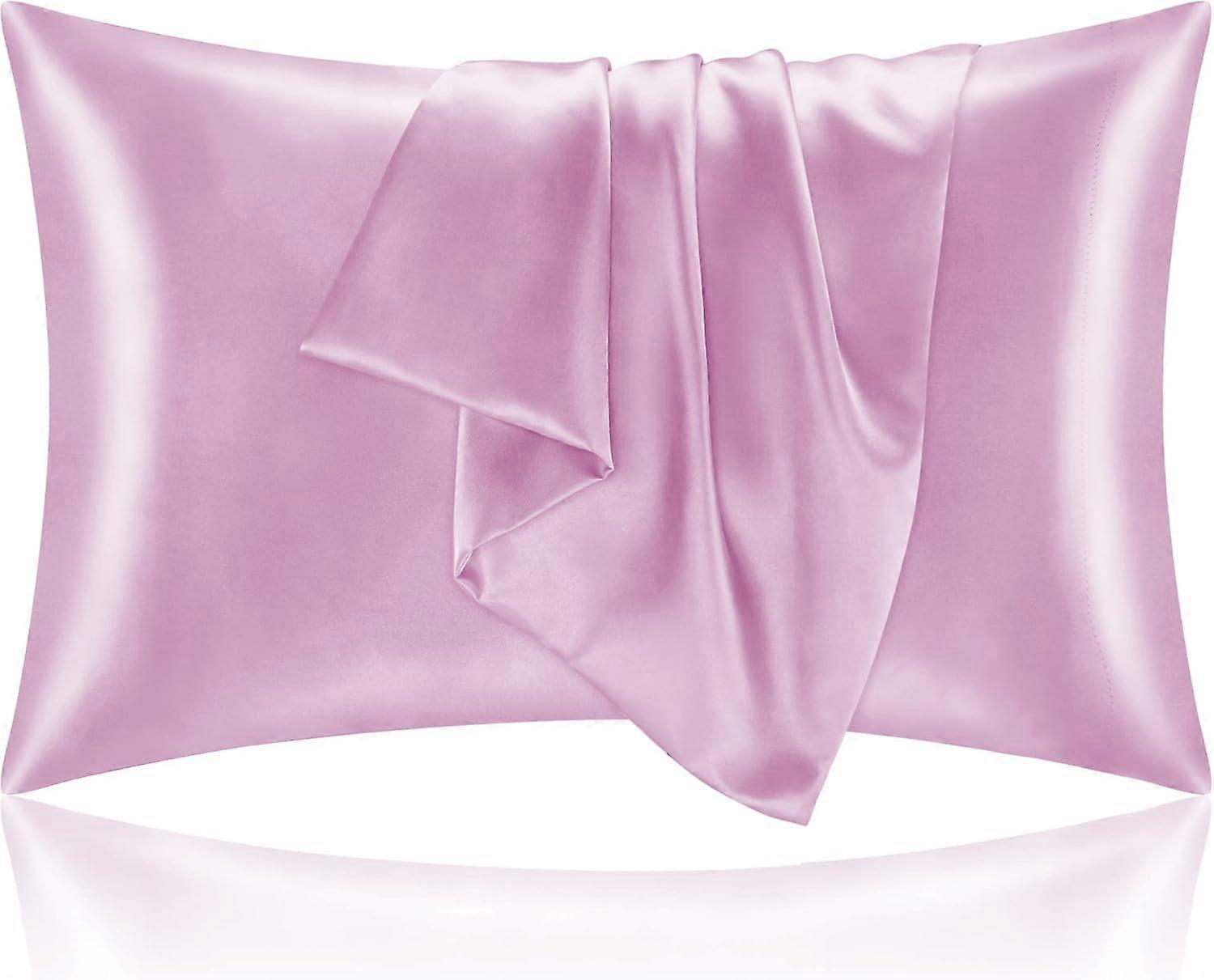 Silk Satin Pillowcase for Hair and Skin, Pink Pillowcase Standard Size Set of 2 Pack, Super Soft Pillowcase with Envelope Closure (20x26 Inch)
