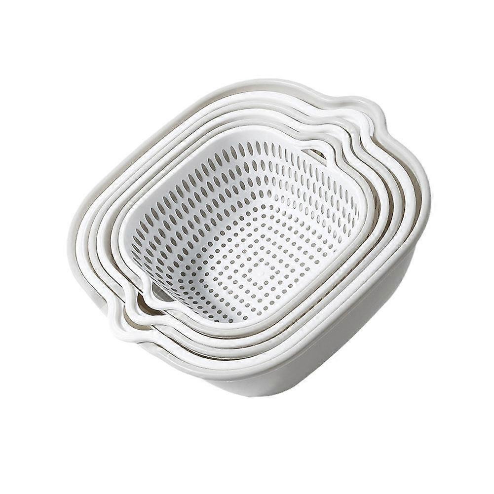 For Drainage Basket 6-Piece Set Stackable Space Saving Kitchen Organizer with 3 Draining Baskets and 3 Water Holding Baskets in Grey and White