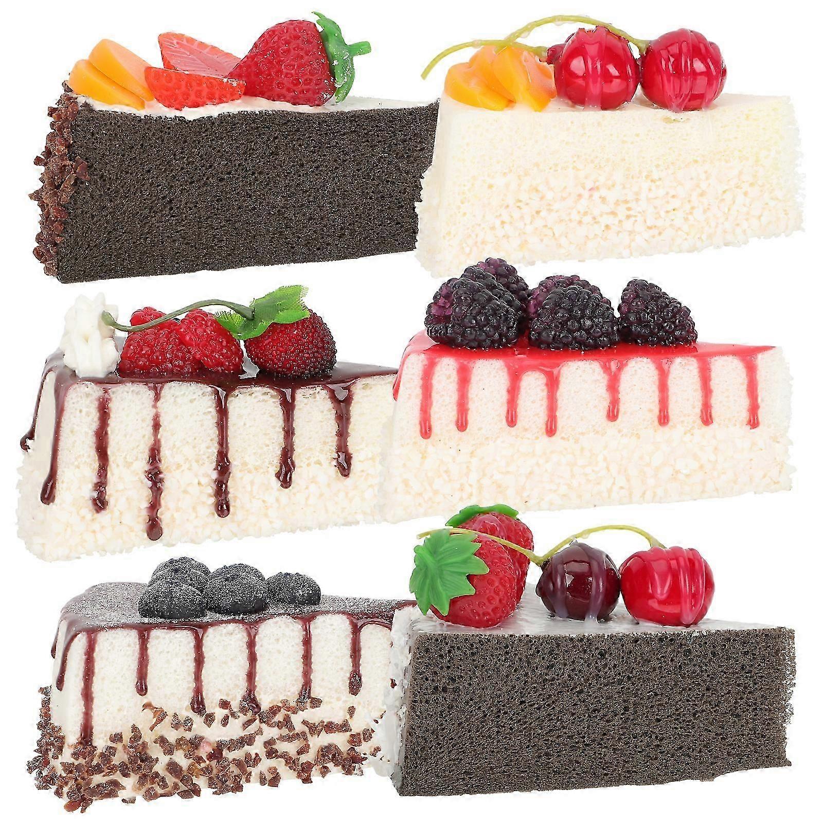 6 Pcs Fruit Cake Artificial Dessert Slice Cakes Models Artificial Food Props Imitation Cake