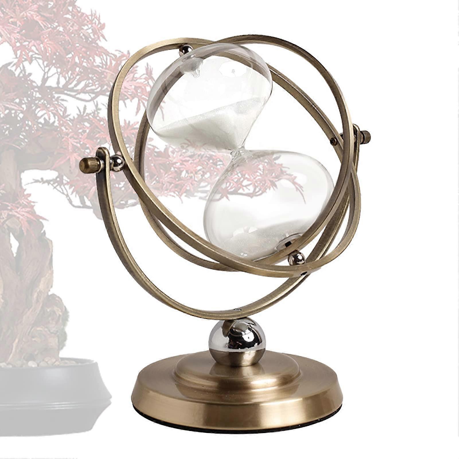 Metal Brass Hourglass - Large Vintage 60 Minute Timer, 720° Rotating Sand Glass for Home, Office, Wedding Decoration, White