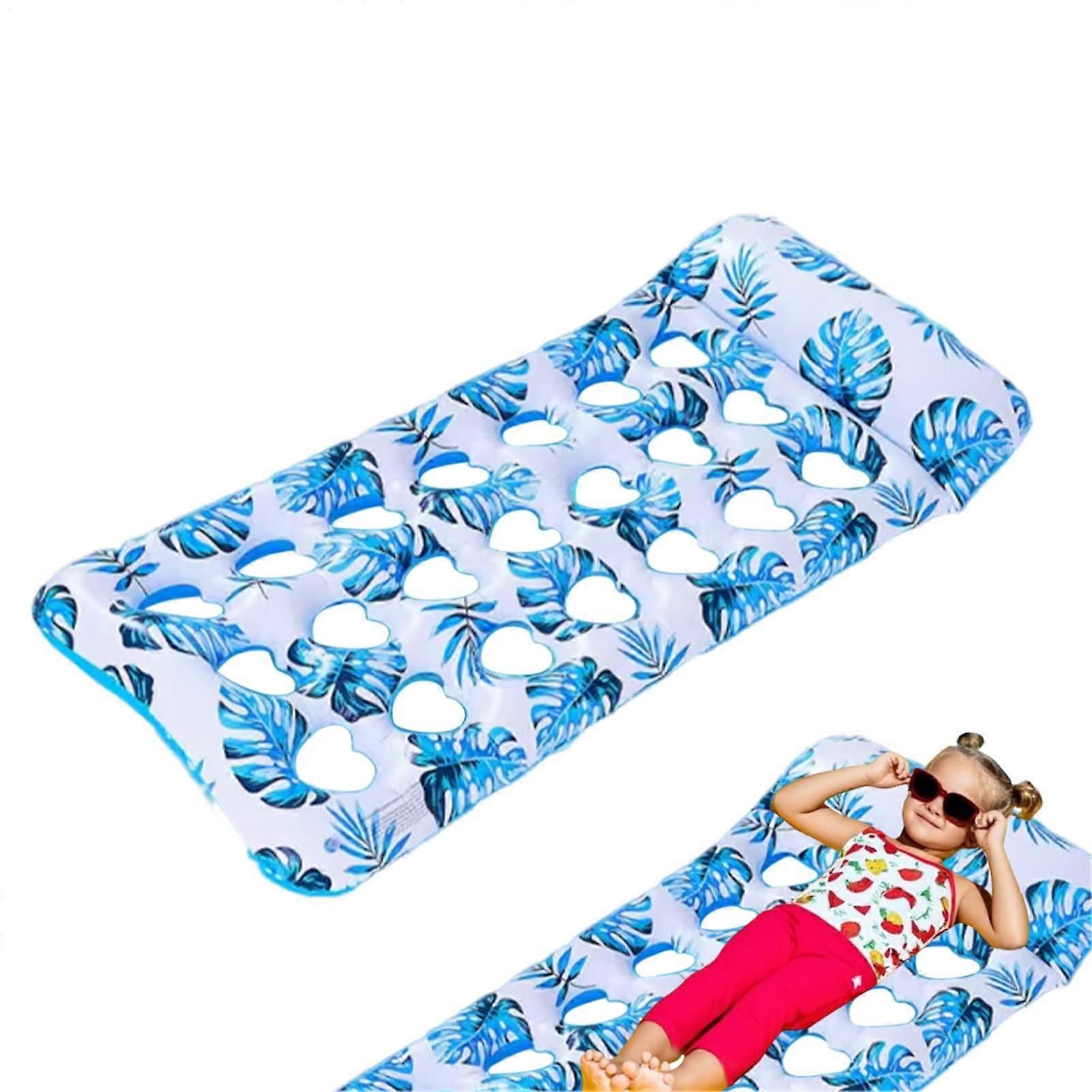 Inflatable Foldable Pool Floating Island Sunbathing Water Lounger Sun Lounger for Men and Women, Pool Party Water Fun, Blue