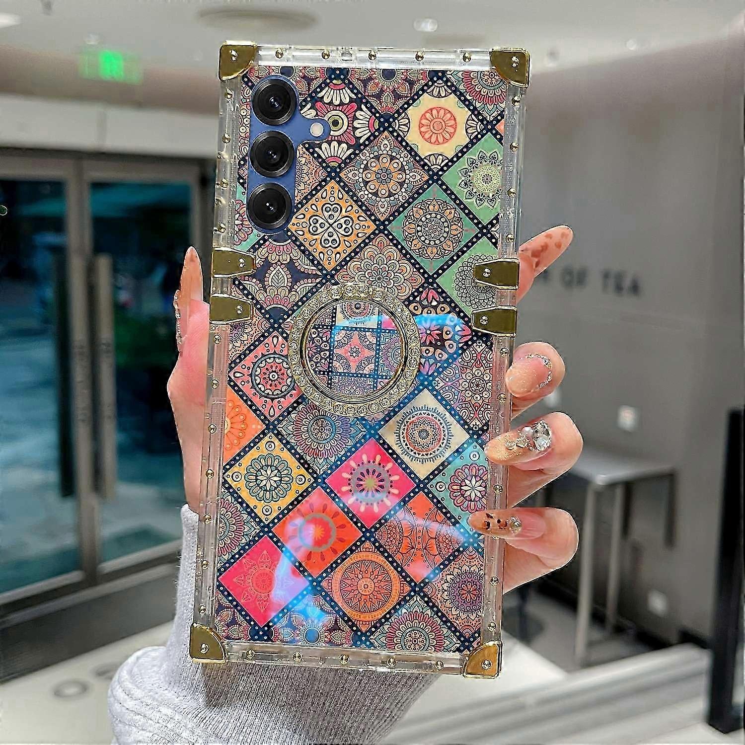 Ethnic Style Pattern Electroplating TPU+PC Phone Cover with Kickstand for Compatible Device