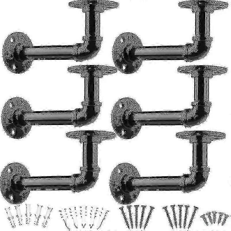 Industrial Pipe Shelf Brackets for 8 10 12 Inch Shelves, Black Metal L-shaped Pipe Floating Shelf Brackets