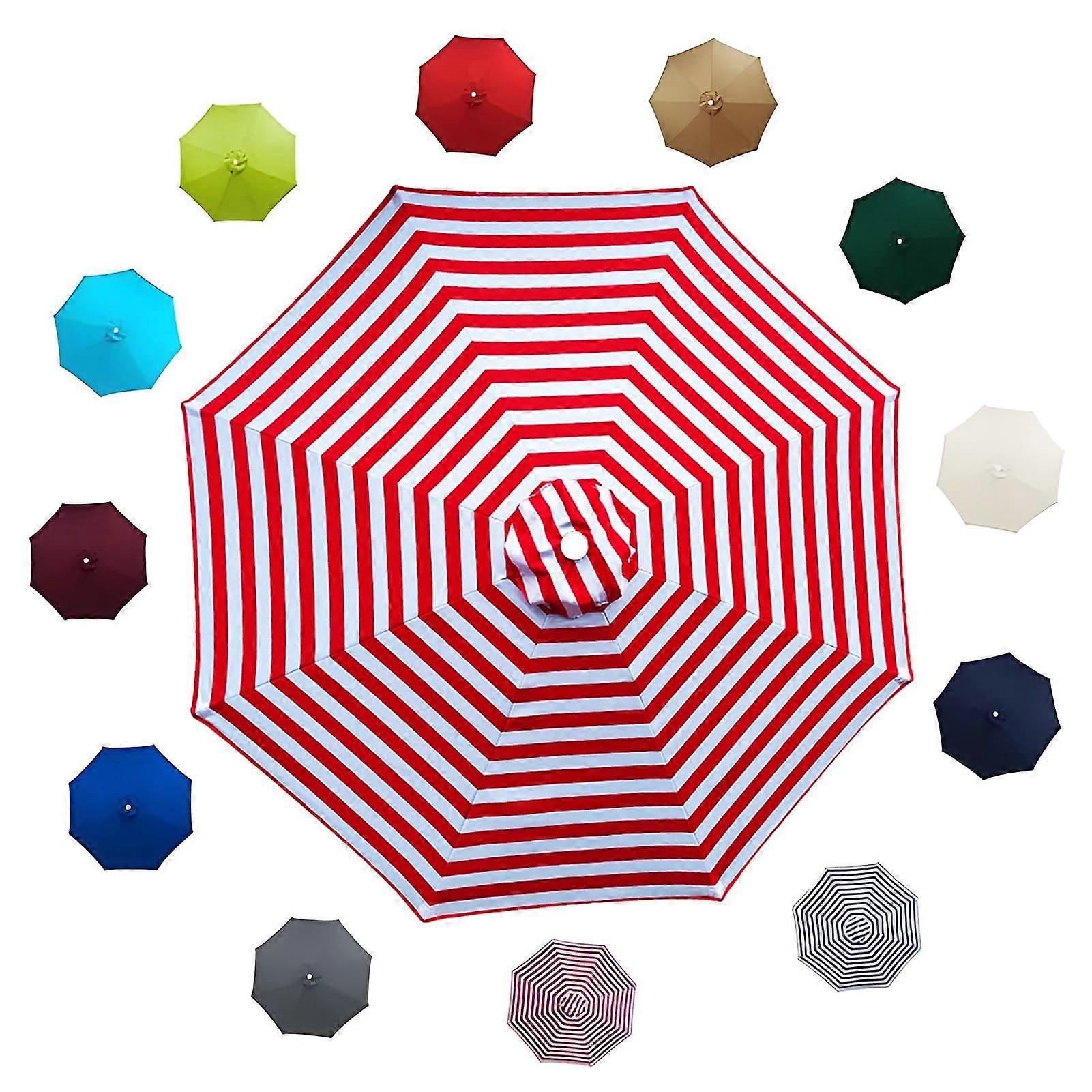 Replacement canopy for sun umbrella with 8 ribs, ventilated valance, lightfast, UPF 30, antiultraviolet polyester fabric, 7.5FT6 RIBS red and white.