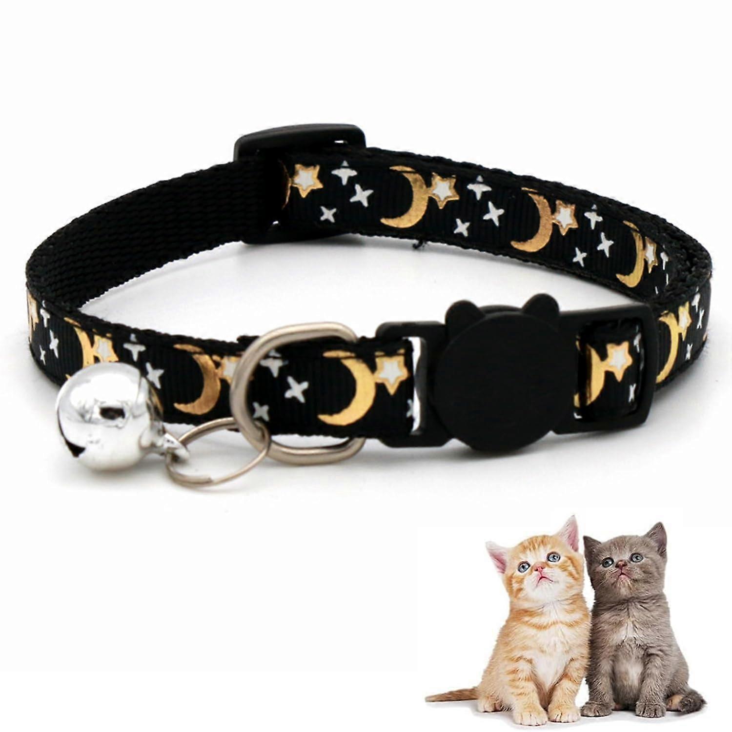 Cat collar with bell, quickrelease harness, safety star and moon pattern, durable