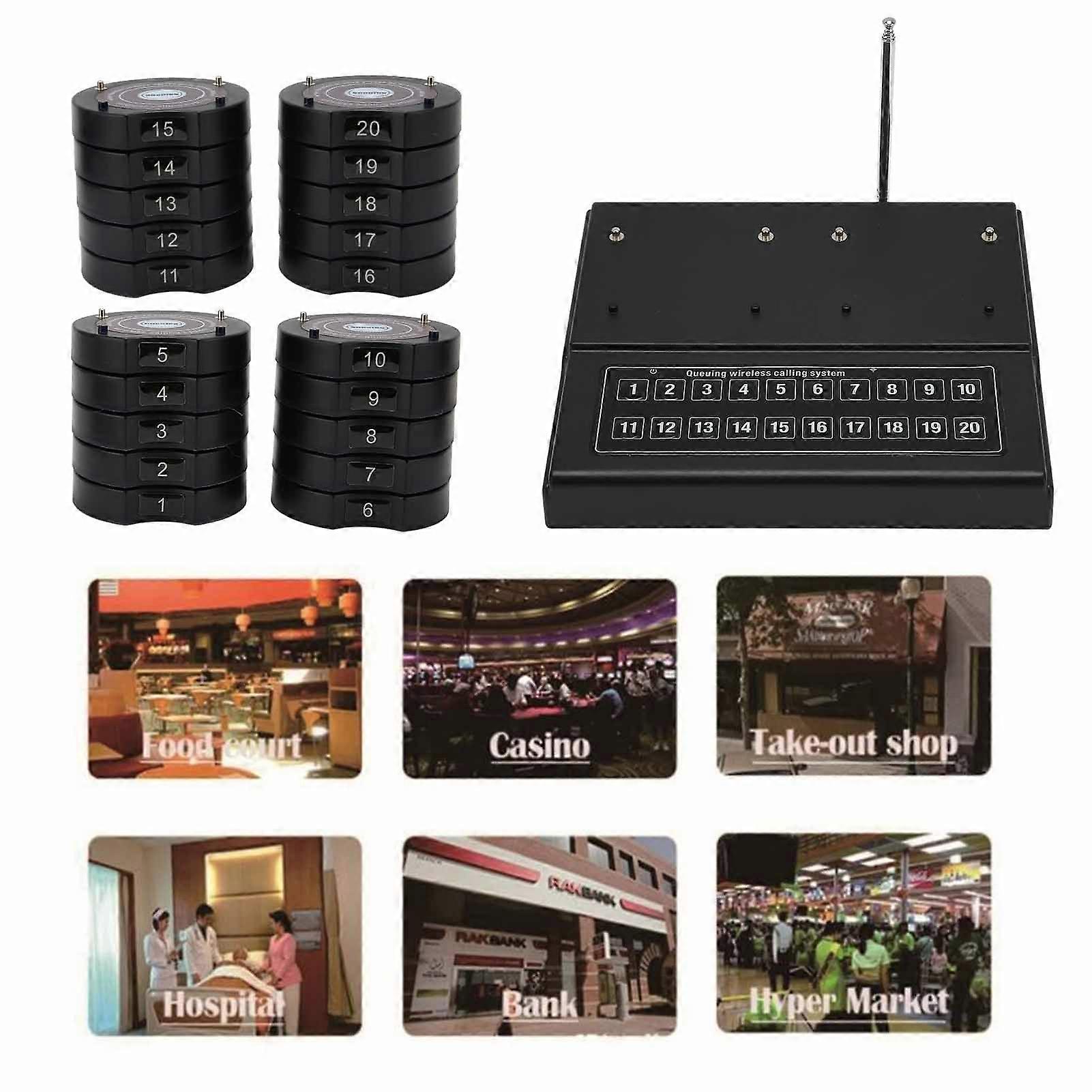 Wireless Calling System 1 to 20 20 Channels Plug and Play Restaurant Pager Systems for Pizza Stores