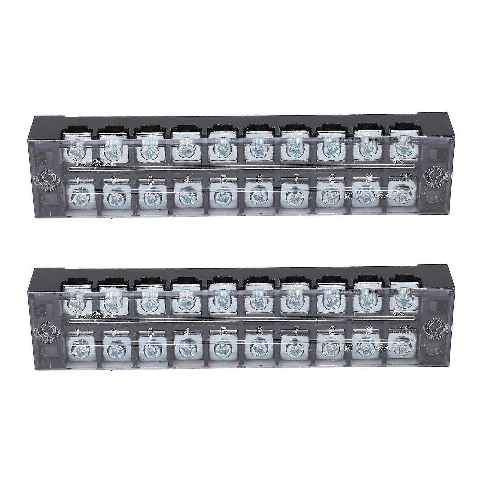 2PCS 双排螺丝端子排固定大电流接线端子带盖 600V 25A 10 位 (2510)