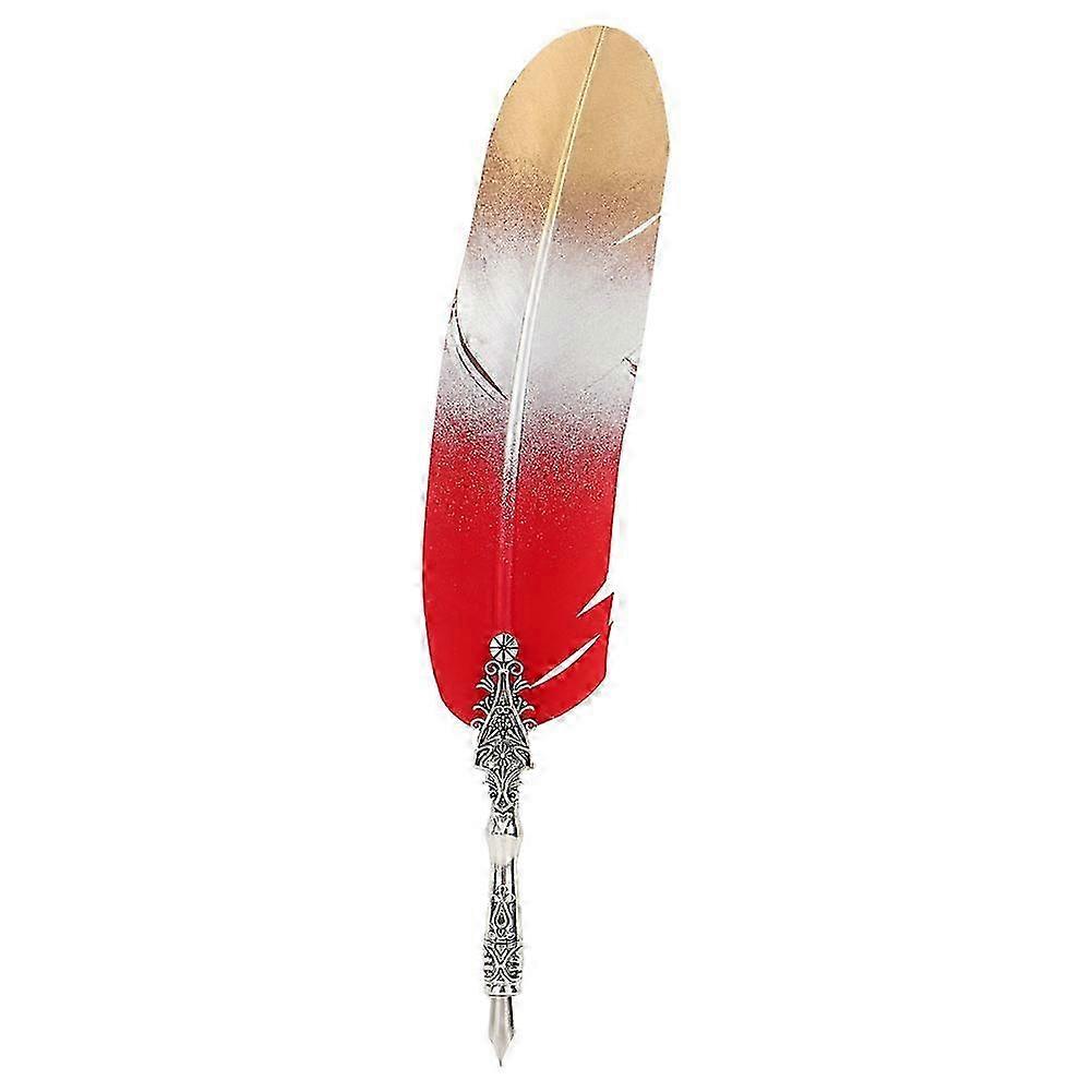 Vintage Retro Feather Dip Pen with Alloy Nibs for Calligraphy Writing Gift in Box (Gradient Red)