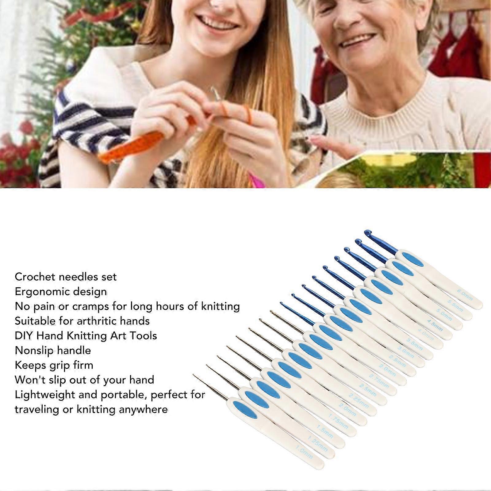 17pcs Crochet Hooks Set Aluminum Ergonomic Crochet Hooks with Case DIY Hand Knitting Art Tools for Arthritic Hands