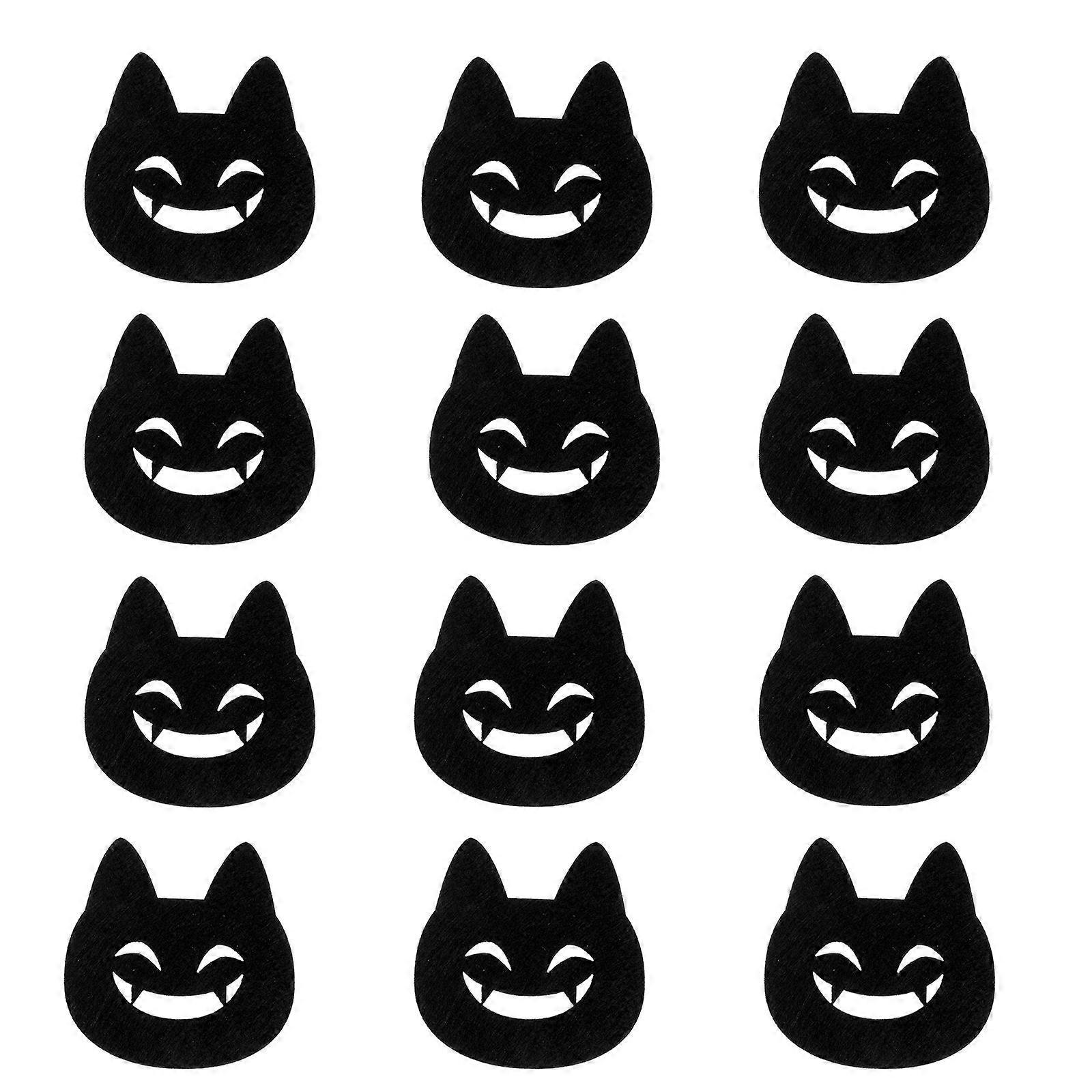 12ks Halloween kočičí podtácky, netkané ochranné prvky s černým designem kočky a netopýra pro dekorace večírků, domácí a restaurační použití