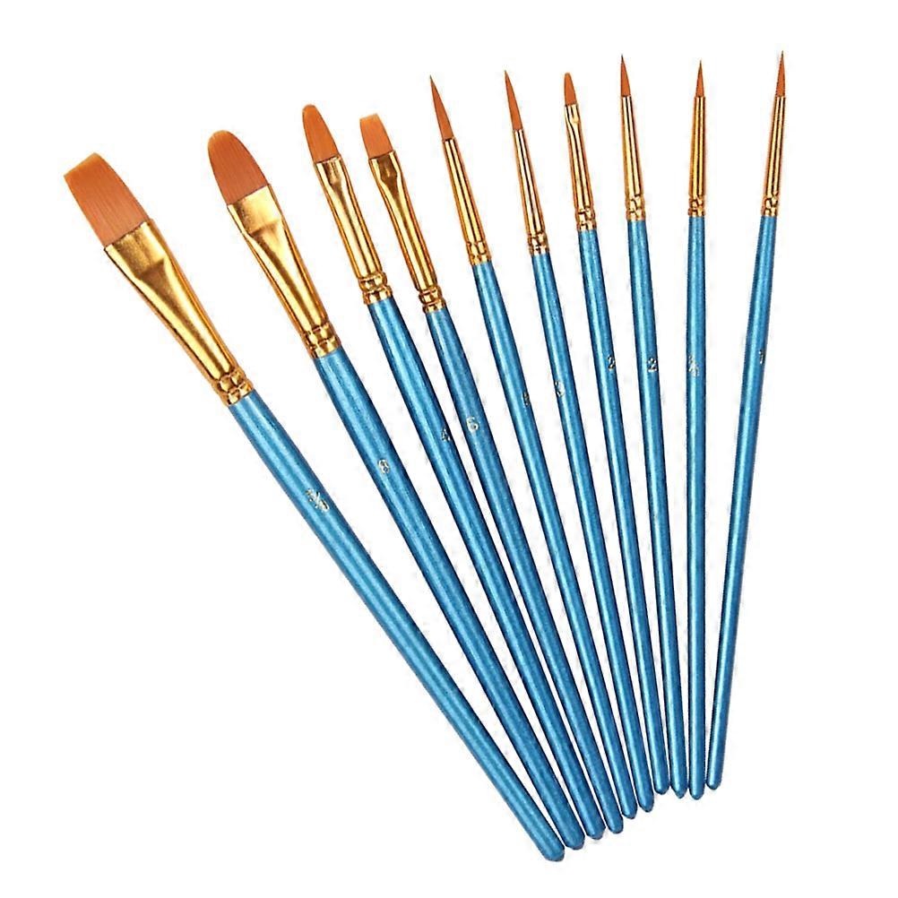 Blue Synthetic Paint Brushes Set of 10 Perfect for Travel and Various Painting Techniques