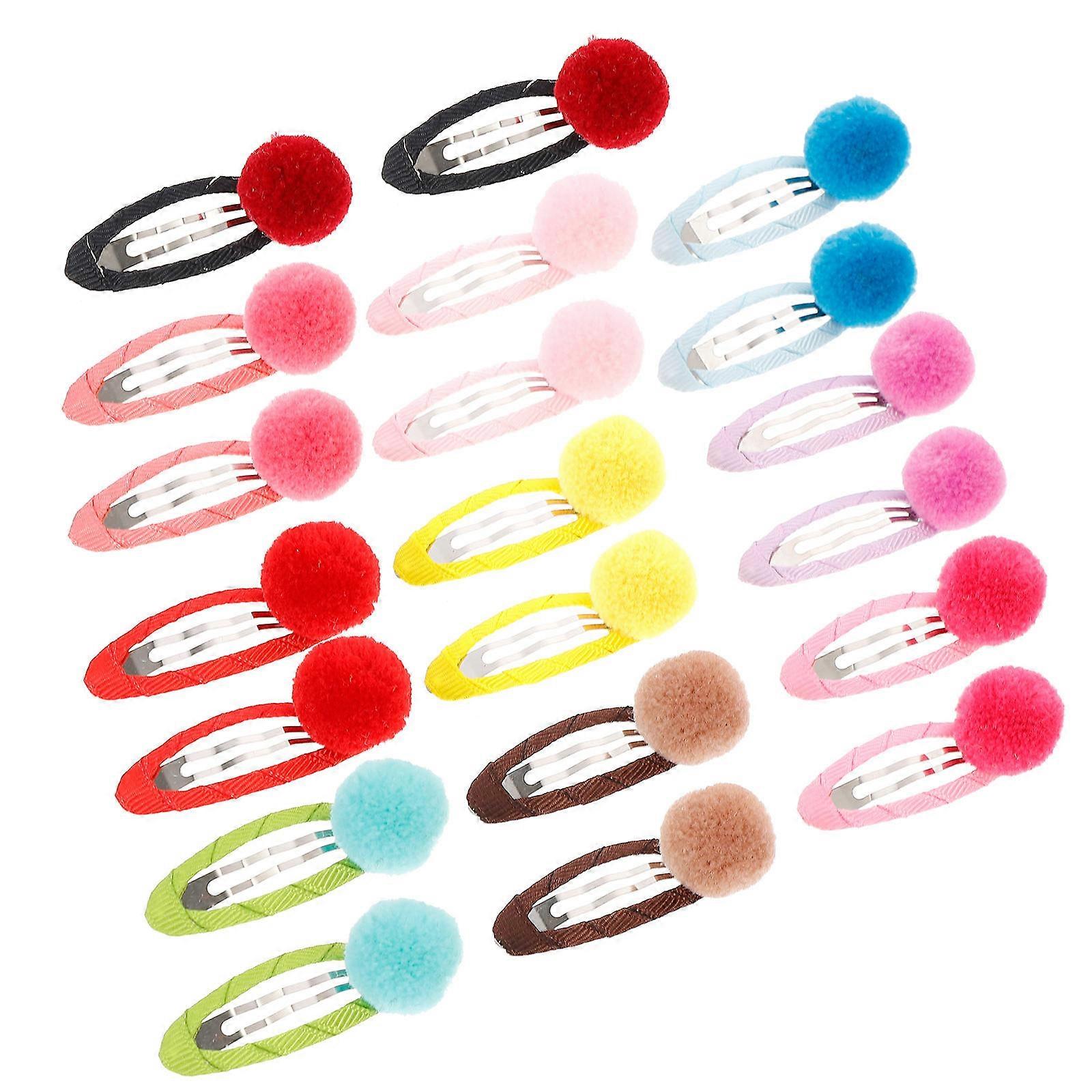 Fuzzy Ball Snap Hair Clips for Kids with Assorted Colors Sweet Patterns and Classical Design 20 Pcs