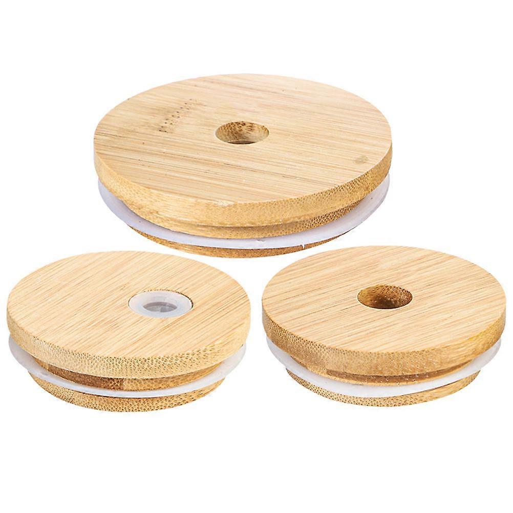 Straw Hole Lid Wooden Lids for Jars 3Pcs Silicone Sealing Ring Sealing Bottle Covers