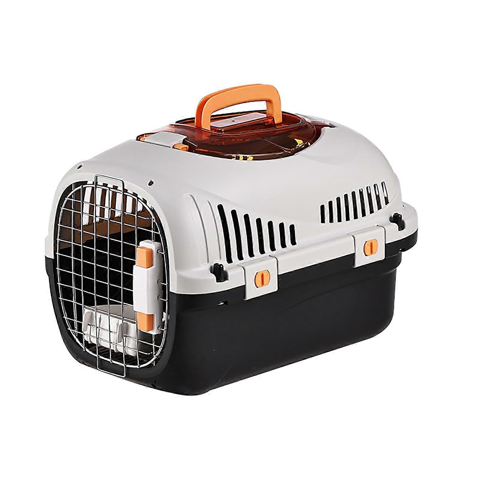 Portable Transport Box for Cats and Dogs: Robust Pet Travel Box with 4Sided Ventilation, Urine Pad, Panoramic Window (Black Skylight)