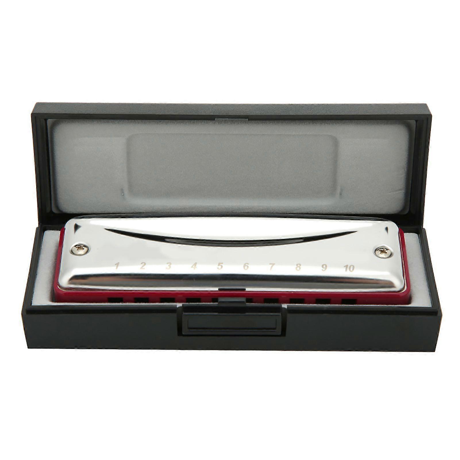 Blues Harmonica 10 Holes Mouthorgan Bb Key Stainless Steel ABS Resin Wind InstrumentRed