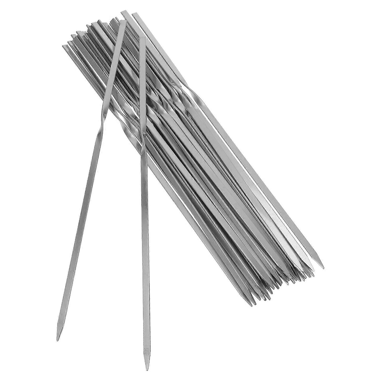 Stainless Steel Barbecue Sticks with Flat Design for Grilling Meat and Vegetables 30 Pcs
