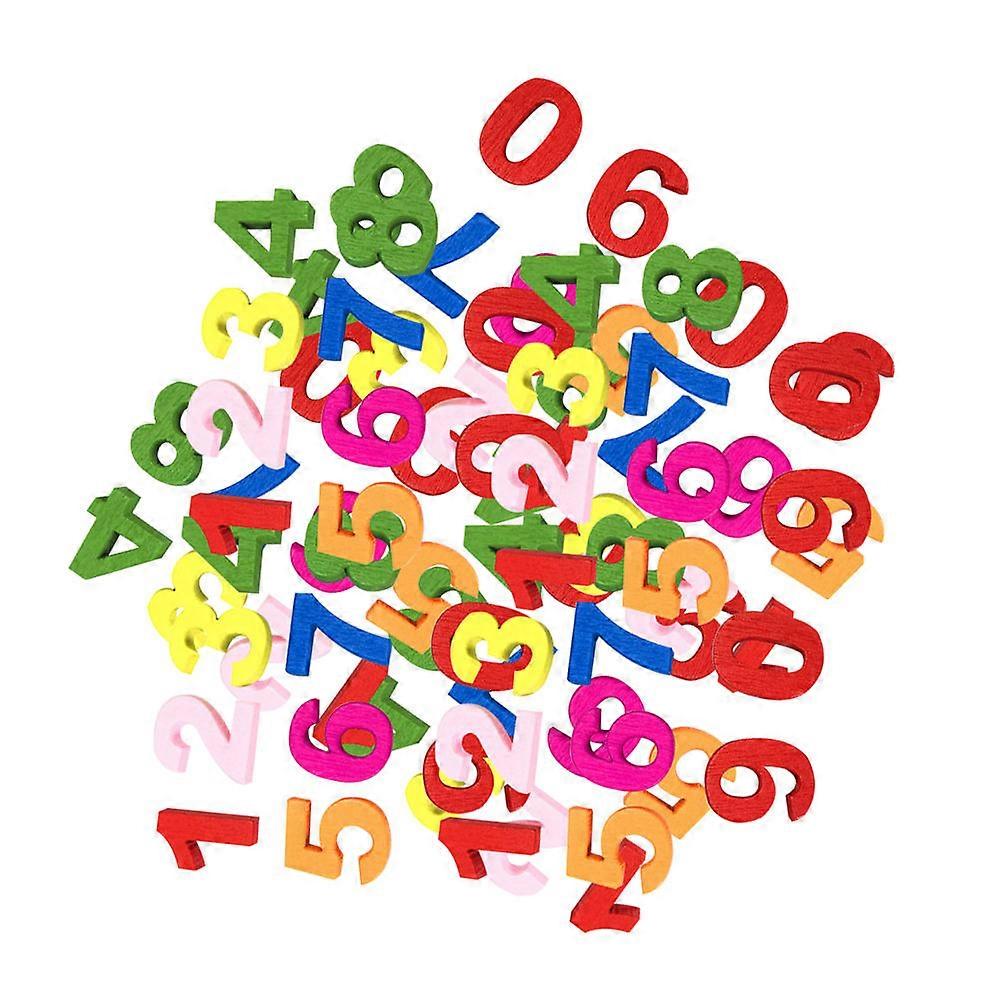 100pcs Wooden Colorful Arabic Numbers Handmade Wood Chips for DIY Crafts Embellishments Random Color