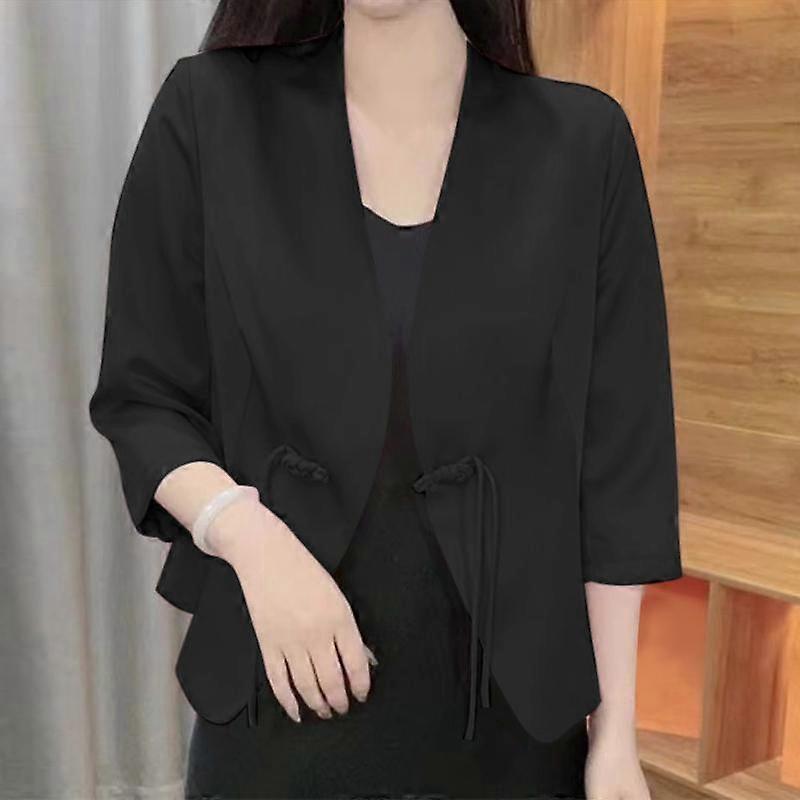 VONDA Women Casual Solid Color 3/4 Sleeve Loose Button Suit Jackets