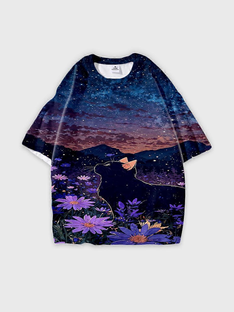 T-shirt round neck Pattern loose short sleeve N3192