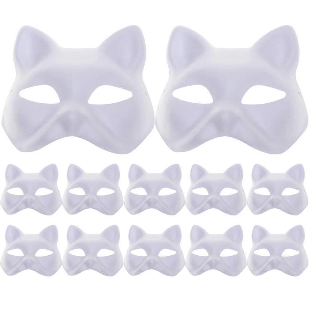 12Pcs Cat Face Masquerade Prop Crafted From Paper Ideal For Halloween Party Events And Stage Performances