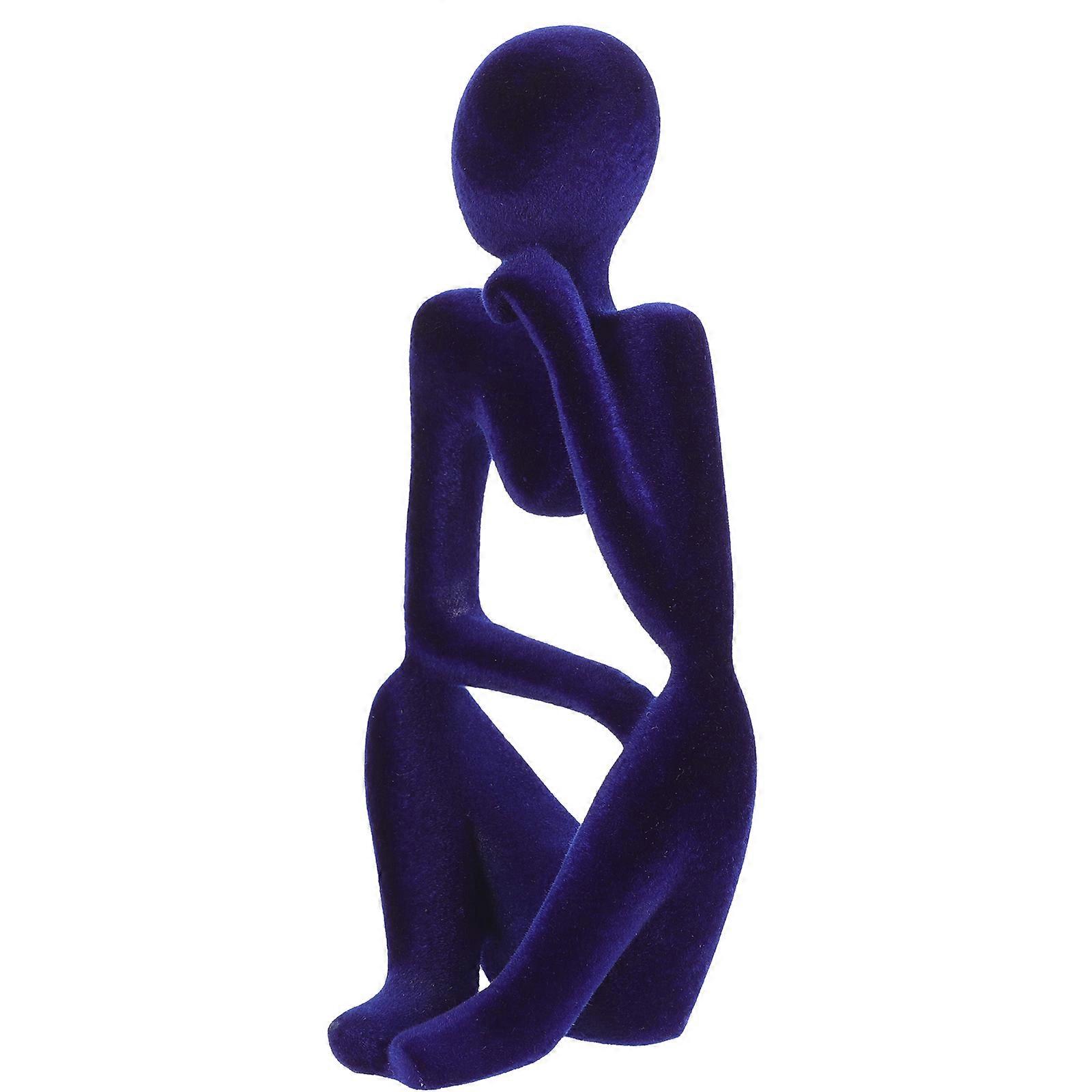Blue Flocking Thinker Statue for Home Decor Elegant Abstract Figurine Perfect for Desk and Table 10.5 Inch