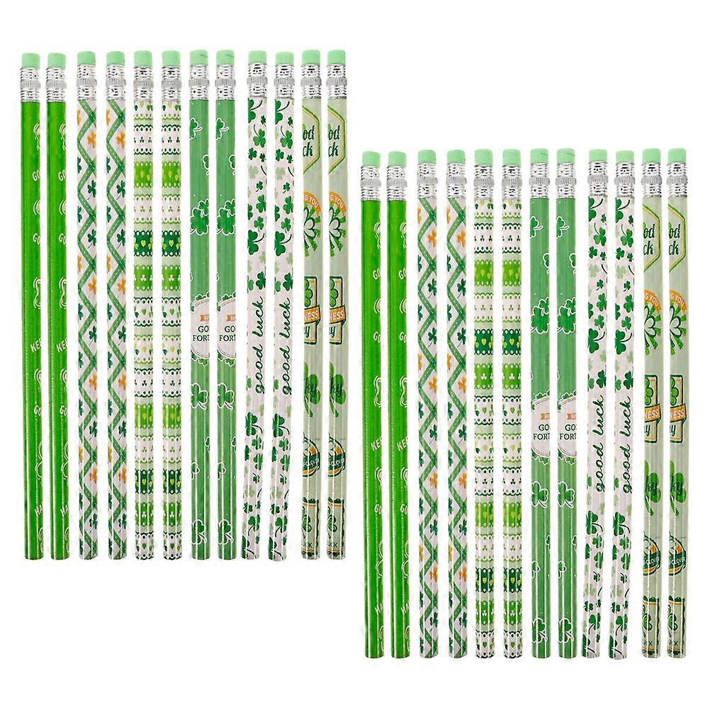 24 Pack St. Patrick's Day Pencils with Erasers, Break Resistant Wooden Pencils for School, Parties, and Creative Writing Projects