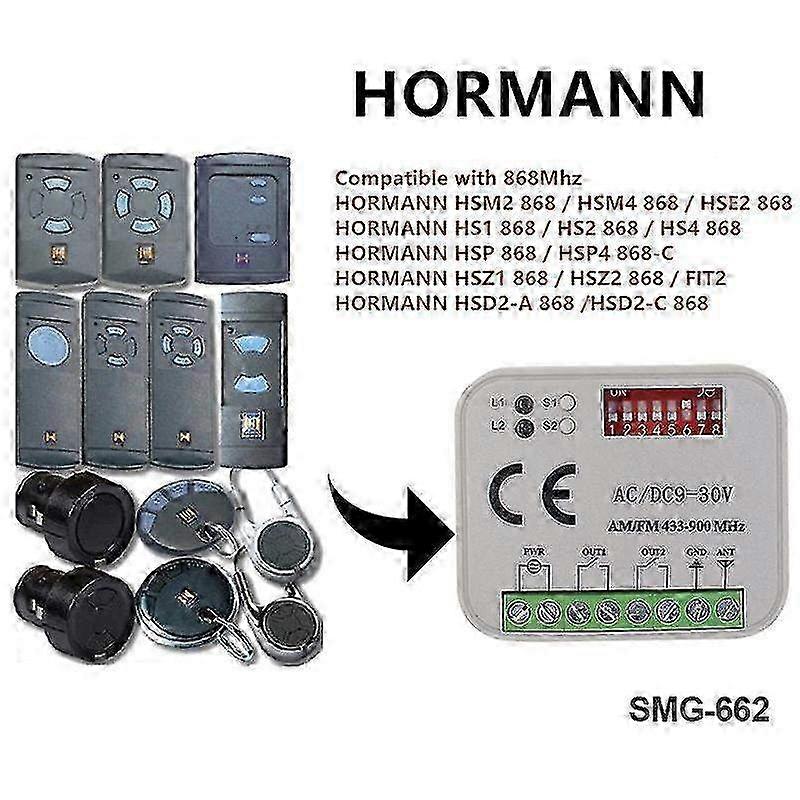 2-Channel Hormann 868 Receiver Remote Control with Blue Button - 9-30V AC/DC Relay Switch for Gate & Door Opener Controller HSE4 HSM2 HSM4 8